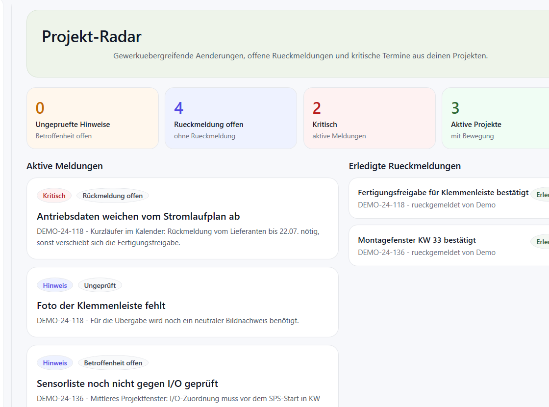 Projekt-Radar in Sophilexa